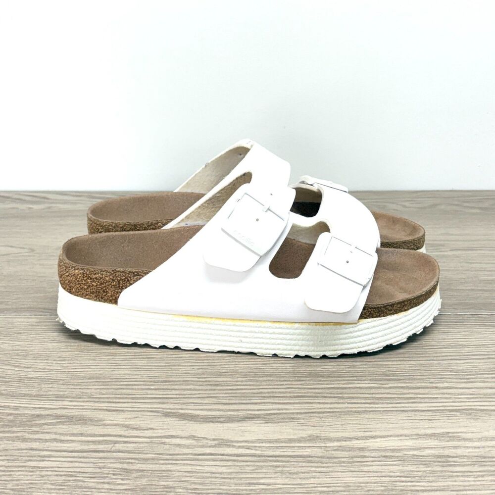 Birkenstock Papillio Arizona White Flex Platform Sandals Sz 39 US 8-8.5 Narrow - Picture 3 of 9